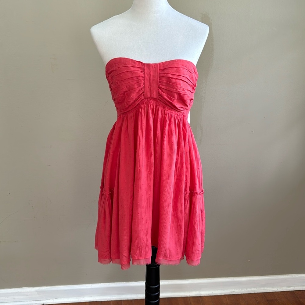 Free People Across the Sea Strapless Bandeau Tunic Mini Dress in Coral Size M